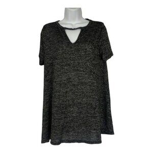 Bobbie Brooks Ladies Marled Gray Keyhole Short-Sleeve Top Size Large